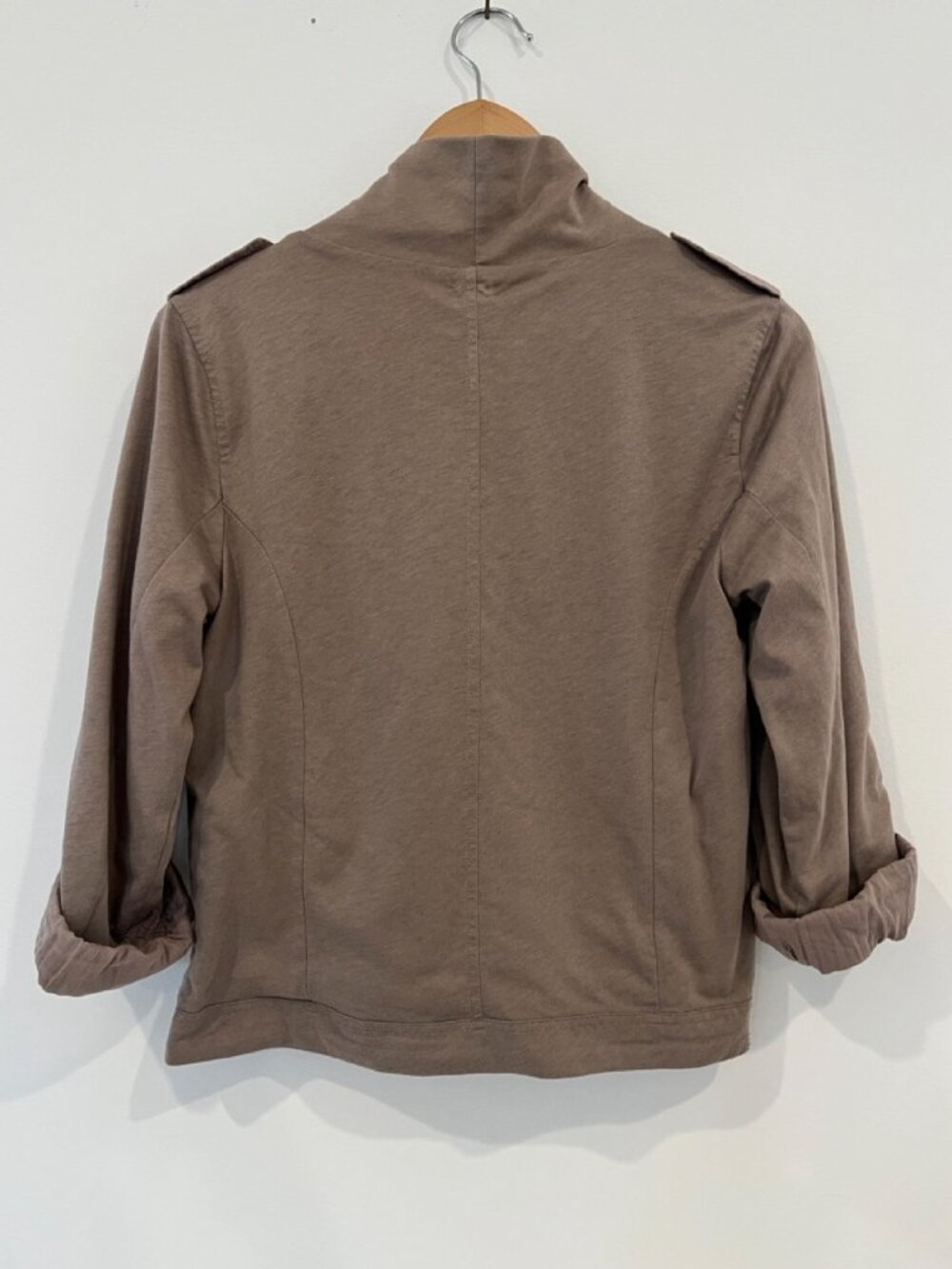 J.Crew Taupe Brown Jersey Moto Jacket Funnel Neck M - Picture 8 of 10